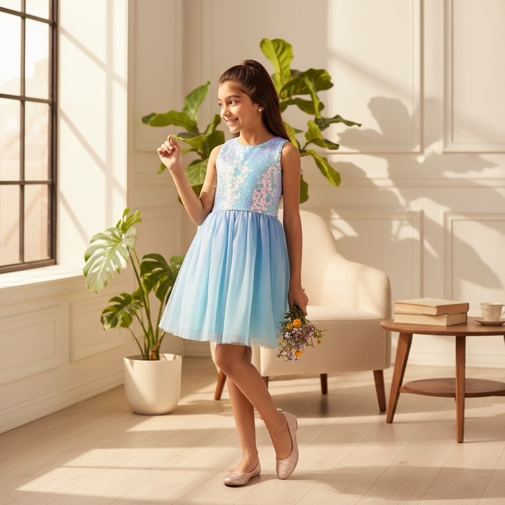 Cat & Jack Blue Sequin Ombre Tulle Dress